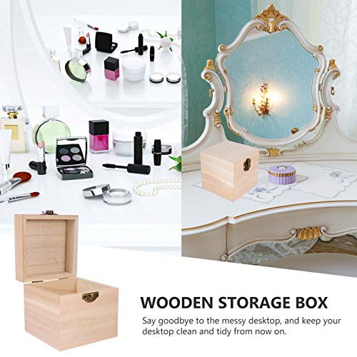 Cabilock Packing Boxes 2pcs Unfinished Square Wood Box DIY Craft Wooden Box Jewelry Ring Box Unpainted Storage Box with Hinged Lid Front Clasp for Cabilock