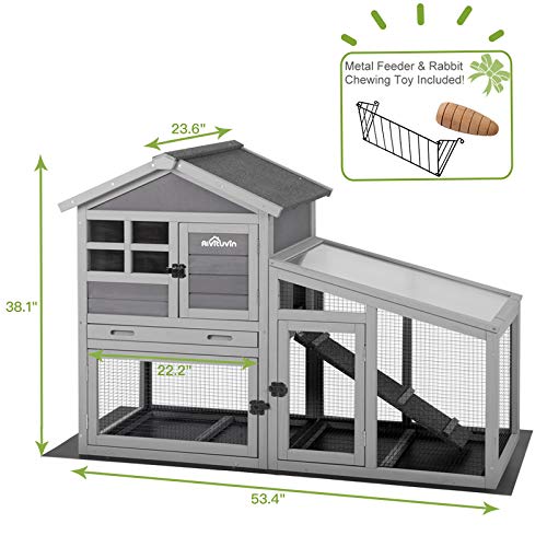 Gutinneen Rabbit House Indoor Outdoor Rabbit Hutch with Ventilation Door,Wooden Bunny cage with No LeakageTray, Removable Bottom Wire Mesh & PVC GUTINNEEN