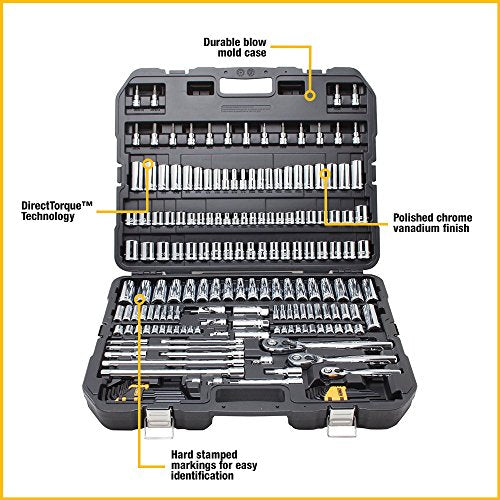 DEWALT Mechanics Tool Set, SAE and Metric, 1/2, 1/4, 3/8 Drive Sizes, 192-Piece, Chrome Vanadium Steel, (DWMT75049) DEWALT