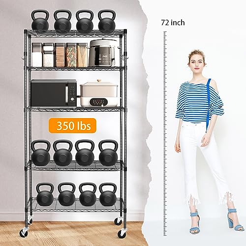 YNN Storage Shelves, 5 Tier Heavy Duty Adjustable Shelves with Wheels 350 Pounds Loading Capacity per Shelf Storage Metal Shelf 36" W x 14" D x 72" H YNN
