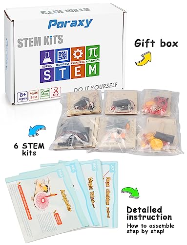 6 in 1 STEM Projects for Kids Ages 8-12, STEM Kits, 3D Wooden Puzzles, STEM Toys Building Kits, Educational Science Model Kits, Birthday Gifts for Poraxy