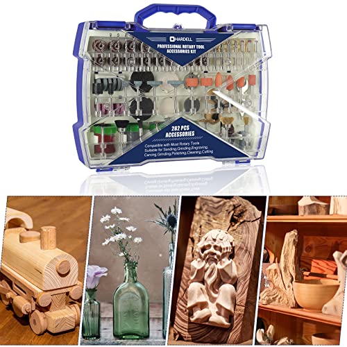 HARDELL Rotary Tool Accessories Kit 282 Pcs, Power Rotary Tool Bits 1/8''(3.2mm) Diameter Shanks Universal Fitment for Easy Cutting, Sanding, HARDELL