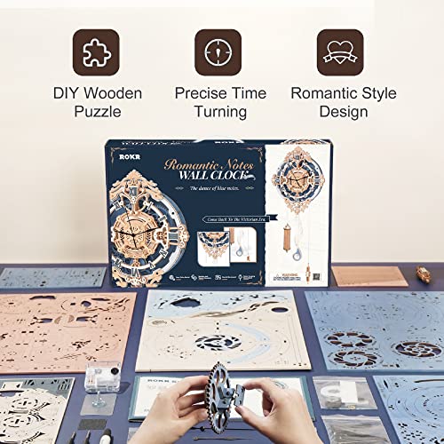ROKR 3D Wooden Puzzles for Adults Mechanical Clock Kits-Romantic Notes Clock, DIY Clock Model Kits Brain Teaser Puzzles, DIY Crafts/Hobbies/Gifts ROKR
