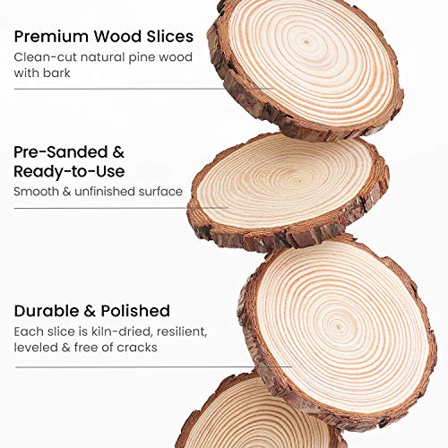 ARTEZA Natural Wood Slices, 25 Pieces, 3.5-4 Inch Diameter, 0.4 Inch Thickness, Round Pine Wood Discs with Bark for Crafts, Christmas Ornaments, ARTEZA