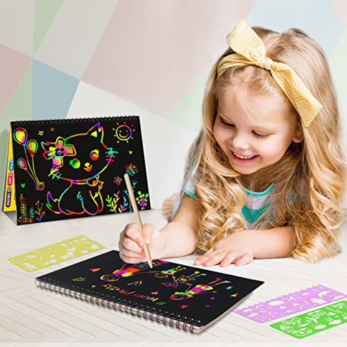 ZMLM Scratch Paper Art Craft Christmas Gift: 2 Pack Rainbow Scratch Art Set for Kids Drawing Coloring Craft Black Magic Art Supplies Kits for Girls ZMLM