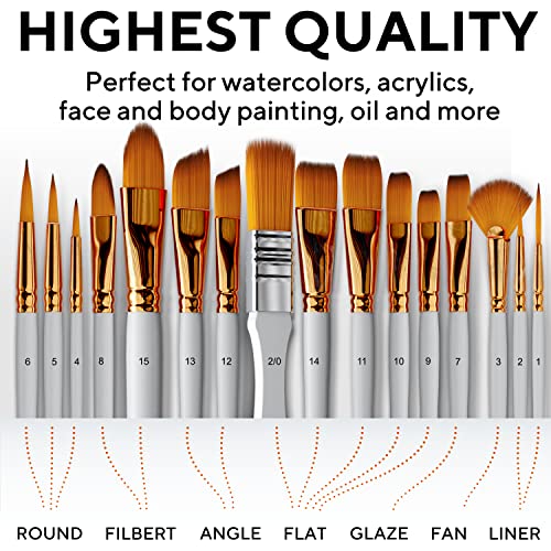 16 Pieces Premium Artist Paint Brush Set - Includes Palette Knife, Sponge, Organizing Case - Painting Brushes for Kids, Adults & Professionals - Benicci