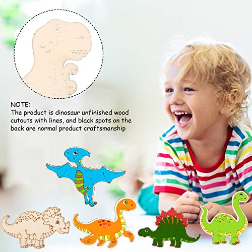 Dinosaur Unfinished Wood Cutouts Dinosaur Wooden Paint Crafts for Kids Home Decoration Ornament Christmas DIY Craft Art Project, 8 Styles (64 Pieces) Jetec
