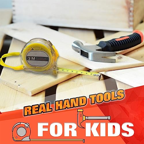 Real Kids Tool Set,22 PCS Kids Junior Tool Set with Woodworking,Construction Tool Set for Kids Pretend Play,DIY Real Tools for Boys & Girls Beginner QeeHeng