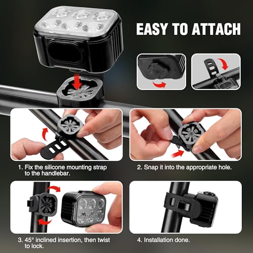 WORKPRO Bike Lights Set Ultra Bright, 8+13 Modes, Rechargeable Bicycle Light, IP65 Waterproof Bike Lights for Night Riding, 1200mAh Bike Headlight WORKPRO