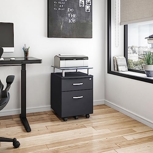 Techni Mobili Rolling File Cabinet with Glass Top, Graphite Techni Mobili