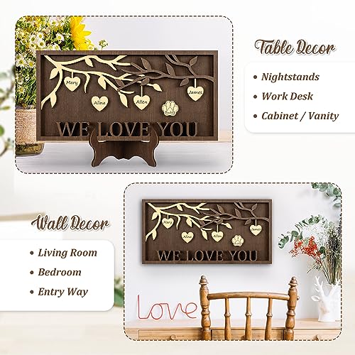 GIFT FOR MOM GRANDMA, WE LOVE YOU 3D Family Tree Sign Frame, Personalized 3-9 DIY Names Wooden Plaque Keepsake for DAD Parents, Friends, Teachers on ADDMES