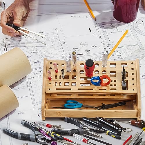 ESYTEOOT Bamboo Screwdriver Organizer Rack Tools Desktop Hand Tool Stand and Repair Tool Storage Holder ESYTEOOT