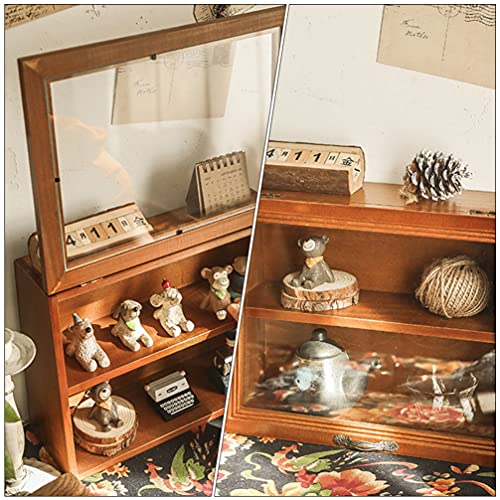 Wood Cabinet Mug Display Box, Wood Shadow Box Shot Glasses Display Case Shelf Action Figurine Display Shelf for Counter Top Collectibles Display Case DOITOOL
