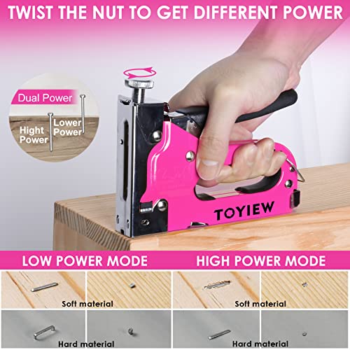 TOYIEW 33Pcs Pink Staple Gun Tool Set with 3 in 1 Upholstery Staple Gun for Wood Heavy Duty and 900 Staples, Perfect for DIY Decoration, Crafts, TOYIEW