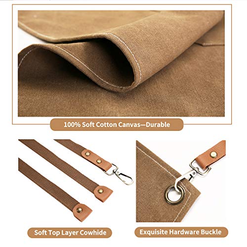ZOMAO Chef Apron, Cotton Canvas Cross Back Apron with Pockets for Women and Men,Adjustable Strap and Large Pockets Apron,Kitchen Cooking Baking Bib ZOMAO
