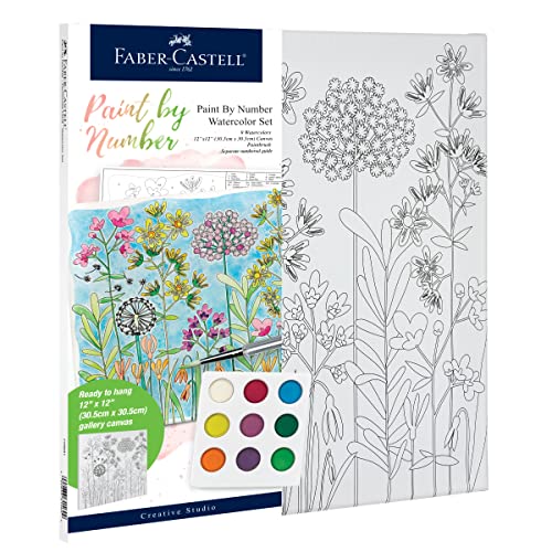 Faber-Castell Watercolor Paint by Number Farmhouse Floral - DIY Number Painting on Canvas Kit for Adults Faber-Castell
