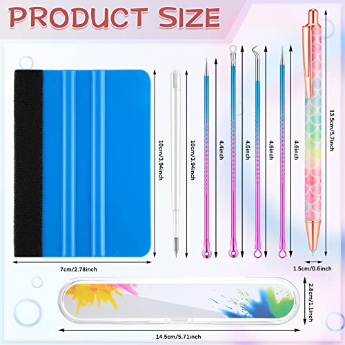 8 Pieces Pin Pen Weeding Tool Vinyl Weeding Tool with Rainbow Retractable Air Release Pen and Refill Vinyl Squeegee Vinyl Tweezers Weeders for Chumia