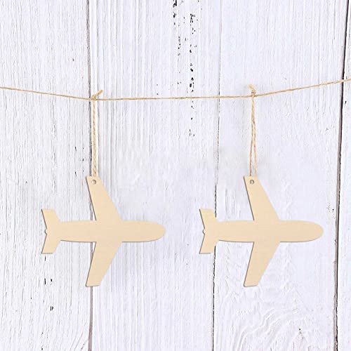 20pcs Airplane Shape Unfinished Wood Cutouts DIY Crafts Plane Wooden Ornaments for Wedding Birthday Baby Shower Party Decoration JANOU