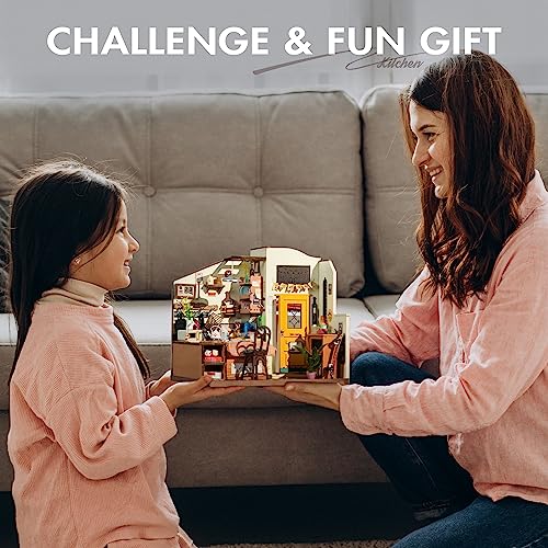ROBOTIME Miniature House Kit DIY Miniature Dollhouse with Furniture Tiny Room Kit with LED Light Hobby Gift for Kids & Adults (Cozy Kitchen) ROBOTIME