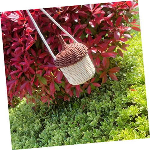 Cabilock 2 pcs Rattan Satchel Hanging Basket sandy cheeks costume Rattan Storage Basket acorn shaped bag summer shoulder bag bohe foraging bag rattan Cabilock