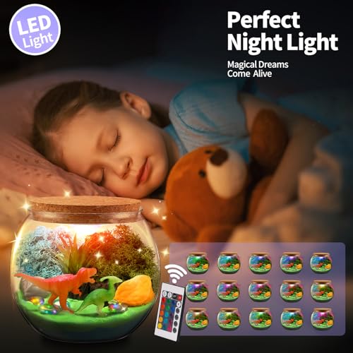 Dinosaur Terrarium Kit, Light Up Terrarium Kit Kids Crafts Toys,DIY Dino Arts and Crafts for Kids Ages 4 5 6 7 8-12 Years Old, Dinosaur Present for Weceit