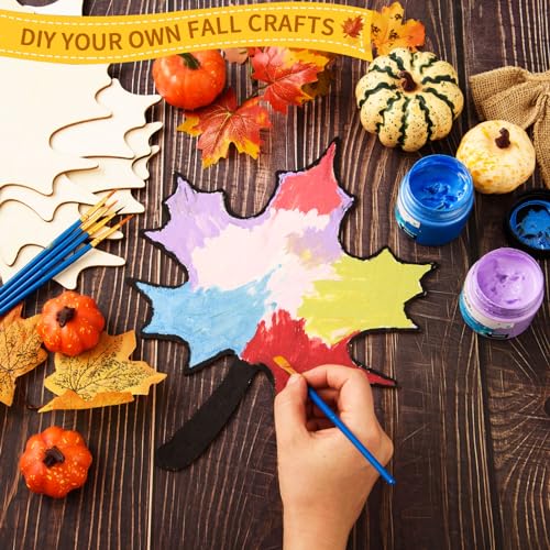 12 Pcs Wood Maple Leaf Cutouts Unfinished Wood Maple Leaves Cutout Blank Fall Leaf Wood Slices Wood Thanksgiving Signs Ornaments for DIY Door Hanger AWIZOM