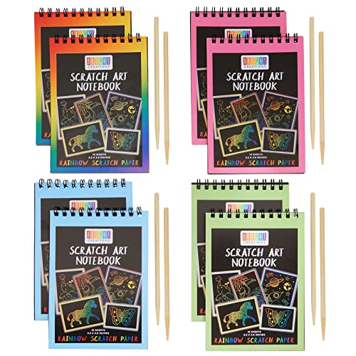 Bright Creations 8 Pack Rainbow Scratch Paper Pads for Kids with Wooden Styluses, 10 Sheets (5.5 x 3.9 In) Bright Creations