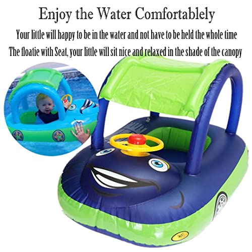 QIAONIUNIU Baby Pool Float with Canopy Summer Steering Wheel Sunshade Swim Ring Car Inflatable Toys Infants Float Seat Boat for Kids Toddlers QIAONIUNIU