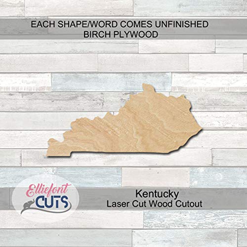 Kentucky Wood Cutouts for crafts, Laser Cut Wood Shapes 5mm thick Baltic Birch Wood, Multiple Sizes Available Elliefont Styles
