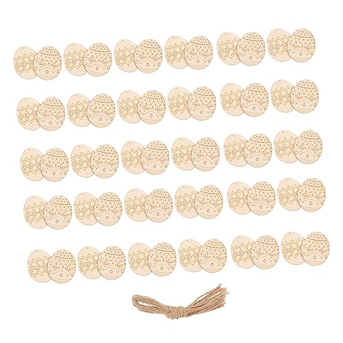VOSAREA 60pcs Easter Egg Wooden Pendant Unfinished Easter Egg Cutout Eggs Wooden Slices Wood Easter Egg Ornaments Unfinished Wood Cutout to Easter VOSAREA