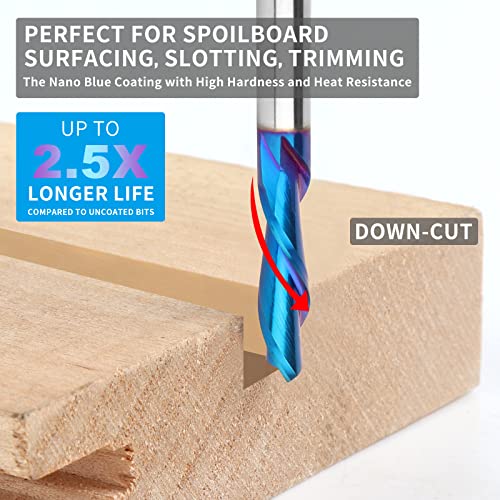 EANOSIC Downcut Spiral Router Bits 1/4 inch Shank, 1/4 inch Cutting Diameter Solid Carbide with Nano Blue Coating CNC Router Bits End Mill for Wood EANOSIC