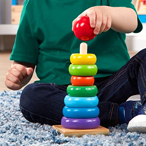 Melissa & Doug Rainbow Stacker Wooden Ring Educational Toy - Wooden Rainbow Stacking Rings Baby Toy, Stacker Toys For Infants And Toddlers Melissa & Doug