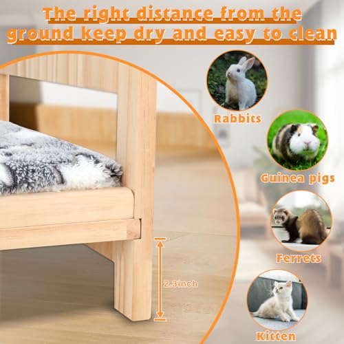 BWOGUE Large Wooden Rabbit Bed, 2 in 1 Folding Wooden Pet Bed with Removable Cushion Small Animals Bed for Rabbits Bunny Guinea Pigs Kittens Puppy BWOGUE