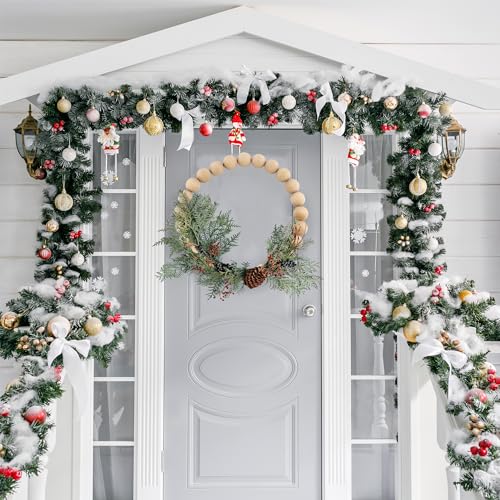 Darware Farmhouse Wood Beaded Wreath Base (13-Inch), Rustic Bead Ring for DIY, Crafts, and Floral Decor Darware