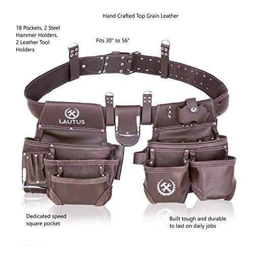 LAUTUS Top Grain Leather Heavy Duty Tool Belt/Pouch/Bag, Framer, Carpenter, Construction, Framers, Handyman, Electrician LAUTUS