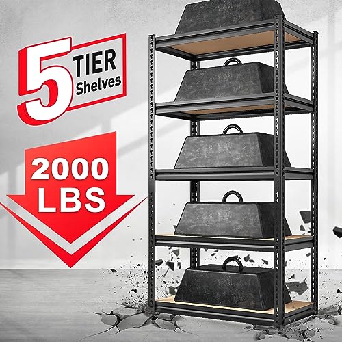 REIBII Heavy Duty 72" Adjustable Garage Shelving Unit - 5 Tier Metal Storage Shelves, 2000LBS Capacity REIBII