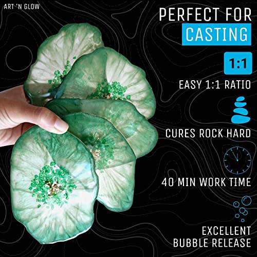 Art ‘N Glow Epoxy Resin for Clear Casting and Coating - 2 Gallon Kit - Perfect for Molds, Crafts, Tumblers, Jewelry, Wood - Food Safe, Bubble Free, Art 'N Glow