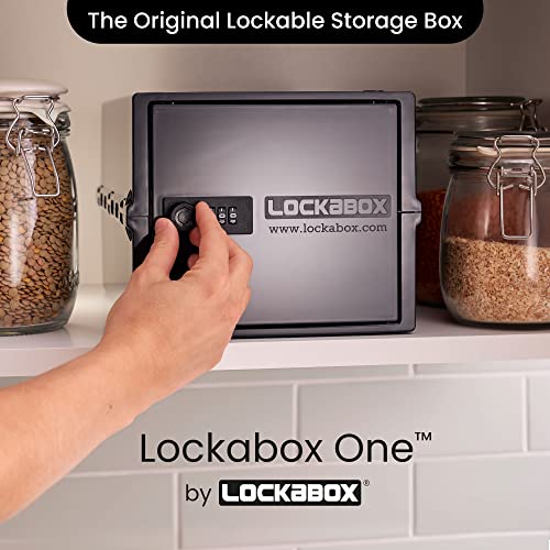 Lockabox One™ | Compact and Hygienic Lockable Storage Box for Food, Medicines, Tech and Home Safety | One Size 12 x 8 x 6.6 inches externally (Jet) Lockabox