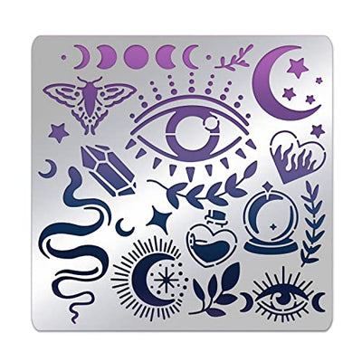 BENECREAT Witchcraft Theme Stencils 6x6 Inch The Devil's Eye Snake Moon Stainless Steel Stencil for Drawings and Woodburning, Engraving and