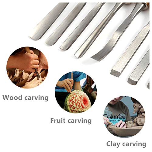 MYOYAY 12Pcs Wood Carving Tools Set Full Size Woodworking Chisels Wooden Knife Gouge Kits Carbon Steel Sculpting Chisel with Canvas Case for lehom MYOYAY
