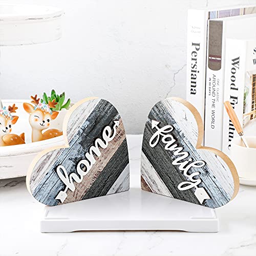 Jetec 2 Pcs Rustic Wood Home Sign Farmhouse Love Wooden Heart Shaped Table Centerpiece Valentines Day Decoration for Home Kitchen Living Room Dining Jetec