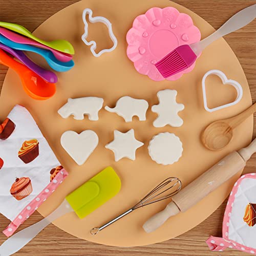 Vanmor Cute Kids Cooking and Baking Sets, 24 Pcs Kids Aprons for Girls Toddler Chef Hat Apron Dress Up Chef Costume, Little Girl Apron Sets Pretend Vanmor