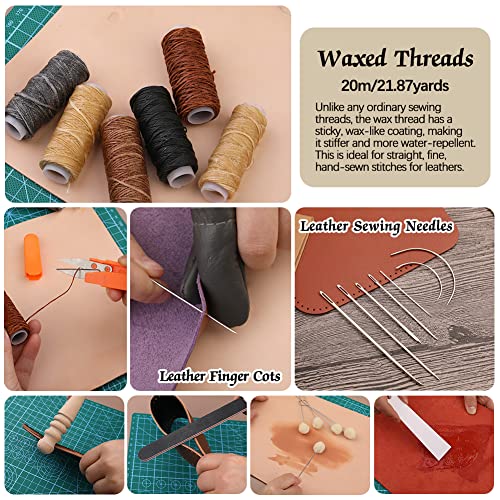 Leather Working Tools Leather Craft Kits Leather Sewing Tools with Storage Bag Cutting Mat Stamping Tool Prong Punch Waxed Thread Stitching Groover JUPEAN