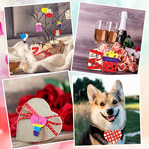 FOIMAS Valentine's Day Wooden Slices,36pcs Heart Cupid Unfinished Wood Cutout Slice Hanging Ornament with Jute Twine and Colored Pen for DIY Craft FOIMAS