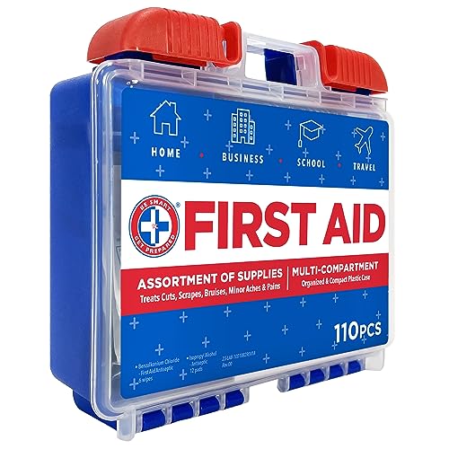 Be Smart Get Prepared 110 pc First Aid Kit: Clean, Treat, Protect Minor Cuts, Home, Office, Car, School, Business, Travel, Emergency, Outdoor, Be Smart Get Prepared