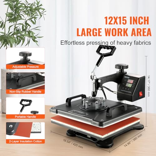 VEVOR Heat Press Machine 8 in 1 Combo Heat Press 15x12 Inch Heat Transfer Machine 360-Degree Swing Away Digital Tshirt Press Multifunction Heat VEVOR