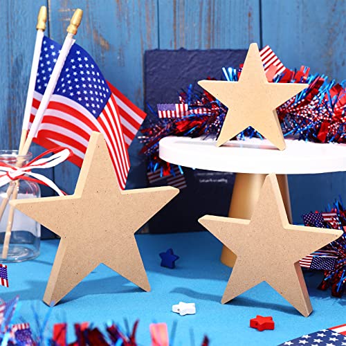 Whaline 3 Sizes 4th of July Wooden Stars Cutouts Patriotic Wooden Stars Unfinished Blank Slice Ornament for Independence Day Christmas Farmhouse Home Whaline