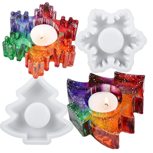 Wehous Christmas Resin Molds, 2PCS Snowflake Tree Candle Holder Silicone Resin Mold, 3D Christmas Epoxy Casting Mold, DIY Tealight Votive Jewelry Wehous