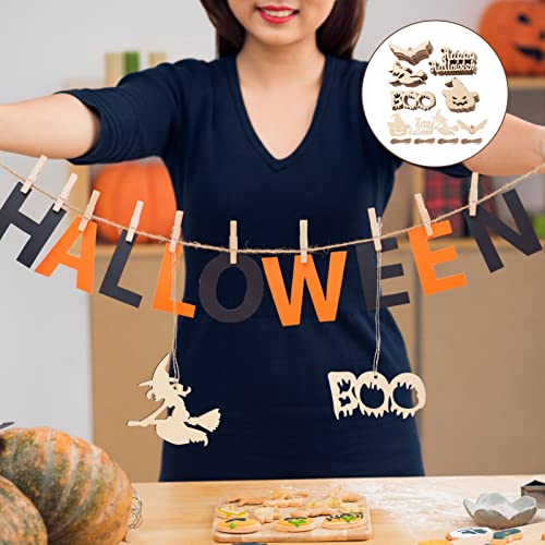 Ciieeo 50Pcs Halloween Wood Chips Ghost Wood Chips Unfinished Wooden Cutouts Unfinished Wood Slices Wooden Gift Tags Wood Jack o Lantern Cutouts Ciieeo