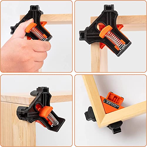 90 Degree Angle Clamps, Woodworking Corner Clip, Right Angle Clip Fixer, Set of 4 Clamp Tool with Adjustable Hand Tools (orange+black) GYUEE